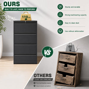 English Elm 4 Drawer Lateral Steel Filing Cabinet with Lock for Home Office Document Storage Black T2398P507525