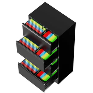 English Elm 4 Drawer Lateral Steel Filing Cabinet with Lock for Home Office Document Storage Black T2398P507525