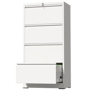 English Elm 4 Drawer Lateral Steel Filing Cabinet with Lock for Home Office Document Storage White T2398P507526