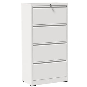 English Elm 4 Drawer Lateral Steel Filing Cabinet with Lock for Home Office Document Storage White T2398P507526