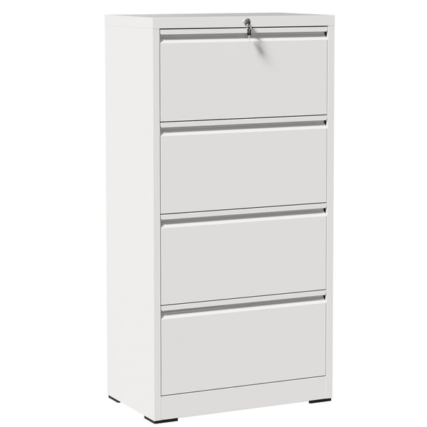 English Elm 4 Drawer Lateral Steel Filing Cabinet with Lock for Home Office Document Storage White T2398P507526