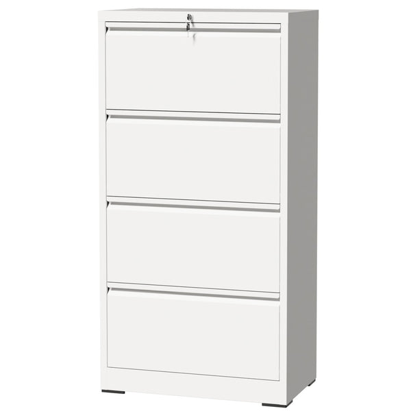 English Elm 4 Drawer Lateral Steel Filing Cabinet with Lock for Home Office Document Storage White T2398P507526