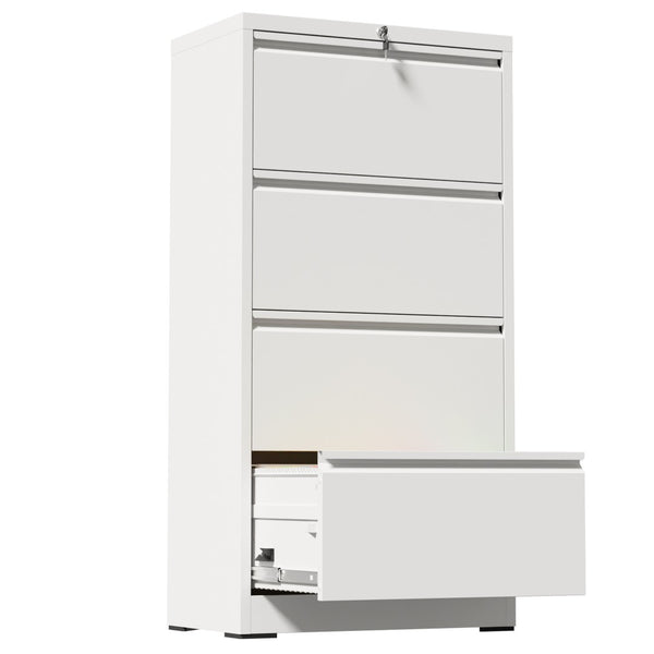 English Elm 4 Drawer Lateral Steel Filing Cabinet with Lock for Home Office Document Storage White T2398P507526
