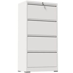 English Elm 4 Drawer Lateral Steel Filing Cabinet with Lock for Home Office Document Storage White T2398P507526