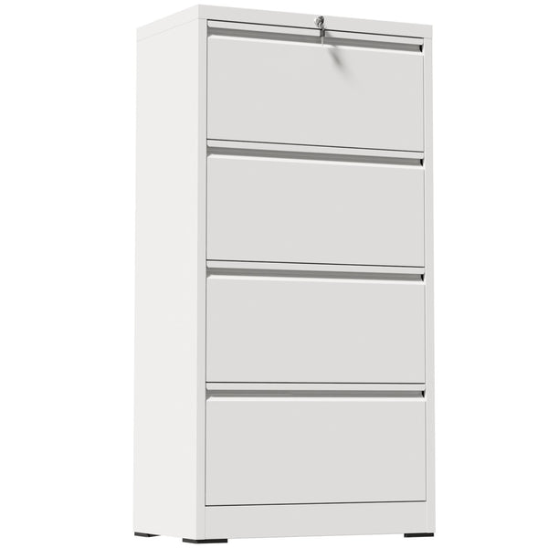English Elm 4 Drawer Lateral Steel Filing Cabinet with Lock for Home Office Document Storage White T2398P507526