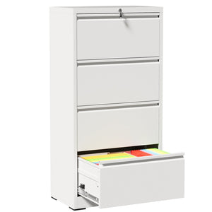 English Elm 4 Drawer Lateral Steel Filing Cabinet with Lock for Home Office Document Storage White T2398P507526