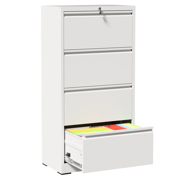 English Elm 4 Drawer Lateral Steel Filing Cabinet with Lock for Home Office Document Storage White T2398P507526