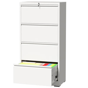 English Elm 4 Drawer Lateral Steel Filing Cabinet with Lock for Home Office Document Storage White T2398P507526