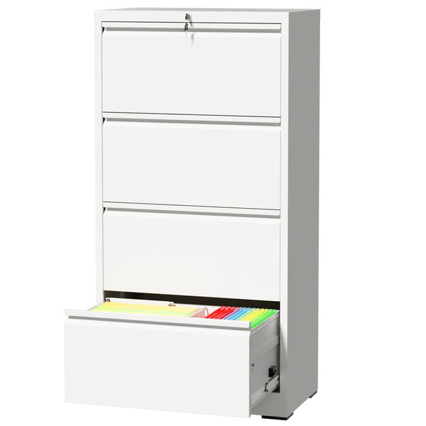 English Elm 4 Drawer Lateral Steel Filing Cabinet with Lock for Home Office Document Storage White T2398P507526