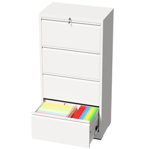 English Elm 4 Drawer Lateral Steel Filing Cabinet with Lock for Home Office Document Storage White T2398P507526