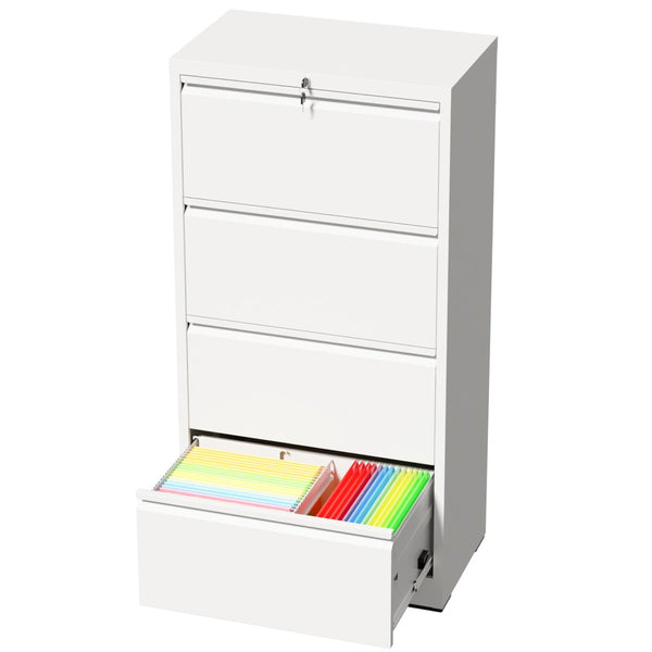 English Elm 4 Drawer Lateral Steel Filing Cabinet with Lock for Home Office Document Storage White T2398P507526