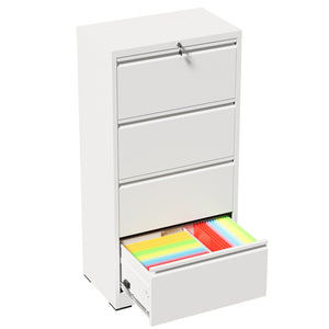 English Elm 4 Drawer Lateral Steel Filing Cabinet with Lock for Home Office Document Storage White T2398P507526