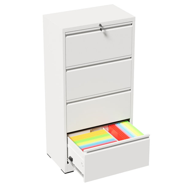 English Elm 4 Drawer Lateral Steel Filing Cabinet with Lock for Home Office Document Storage White T2398P507526