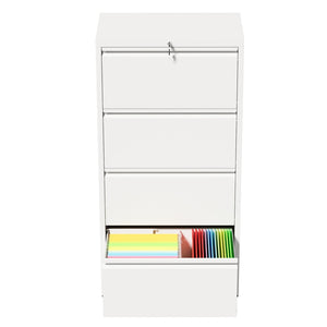 English Elm 4 Drawer Lateral Steel Filing Cabinet with Lock for Home Office Document Storage White T2398P507526