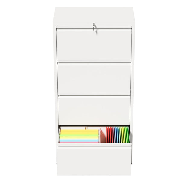 English Elm 4 Drawer Lateral Steel Filing Cabinet with Lock for Home Office Document Storage White T2398P507526
