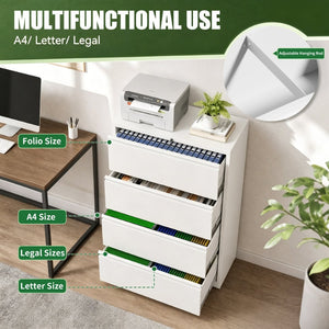 English Elm 4 Drawer Lateral Steel Filing Cabinet with Lock for Home Office Document Storage White T2398P507526