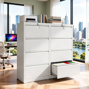 English Elm 4 Drawer Lateral Steel Filing Cabinet with Lock for Home Office Document Storage White T2398P507526