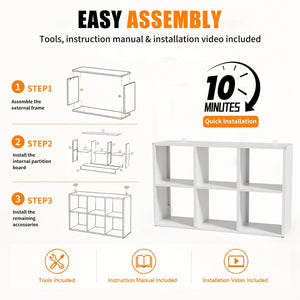 English Elm Book Shelf Six Cube Metal Organizer Matte White Grid Storage for Home Office T2398P511727
