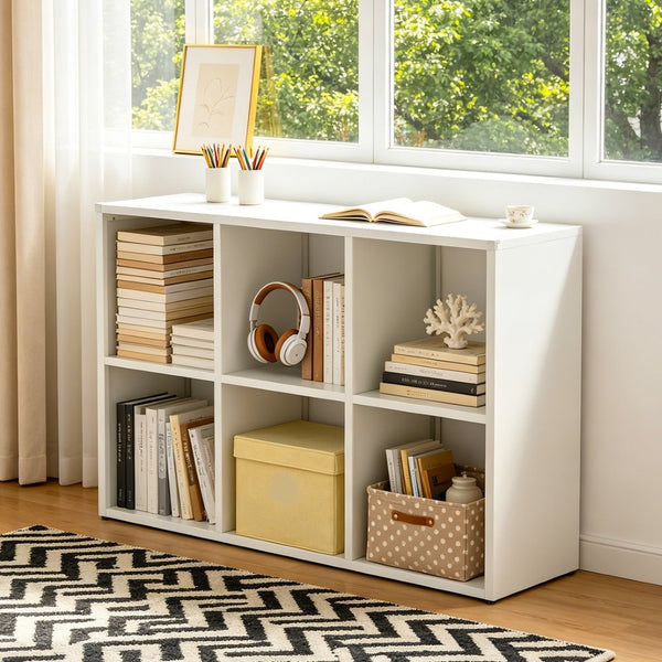 English Elm Book Shelf Six Cube Metal Organizer Matte White Grid Storage for Home Office T2398P511727