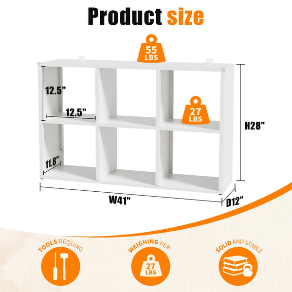English Elm Book Shelf Six Cube Metal Organizer Matte White Grid Storage for Home Office T2398P511727