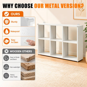 English Elm Book Shelf Six Cube Metal Organizer Matte White Grid Storage for Home Office T2398P511727