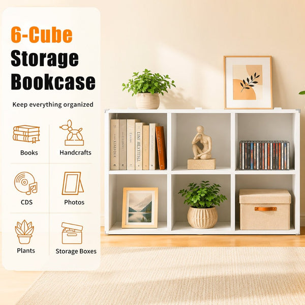 English Elm Book Shelf Six Cube Metal Organizer Matte White Grid Storage for Home Office T2398P511727