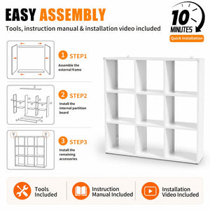 English Elm Book Shelf Metal 9 Cube Organizer Matte White Storage for Living Room or Office T2398P511728