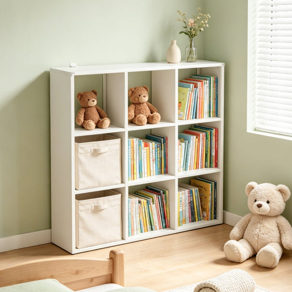 English Elm Book Shelf Metal 9 Cube Organizer Matte White Storage for Living Room or Office T2398P511728