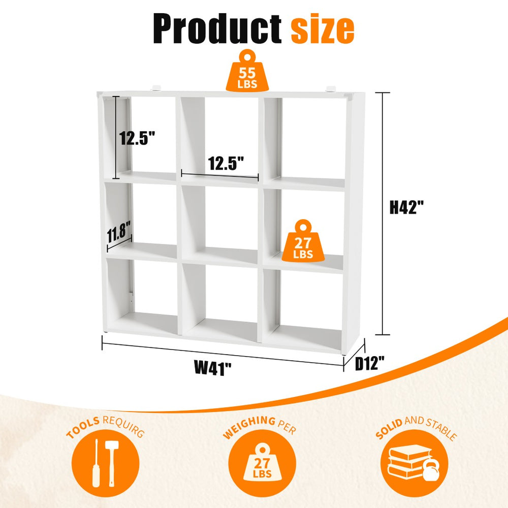 English Elm Book Shelf Metal 9 Cube Organizer Matte White Storage for Living Room or Office T2398P511728
