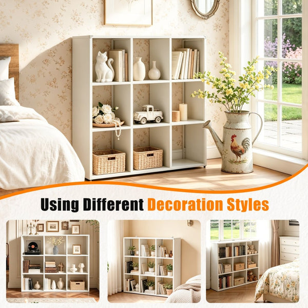 English Elm Book Shelf Metal 9 Cube Organizer Matte White Storage for Living Room or Office T2398P511728