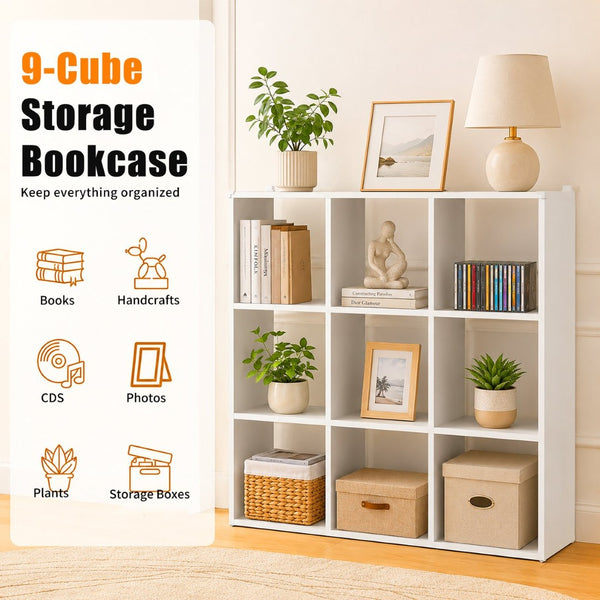 English Elm Book Shelf Metal 9 Cube Organizer Matte White Storage for Living Room or Office T2398P511728