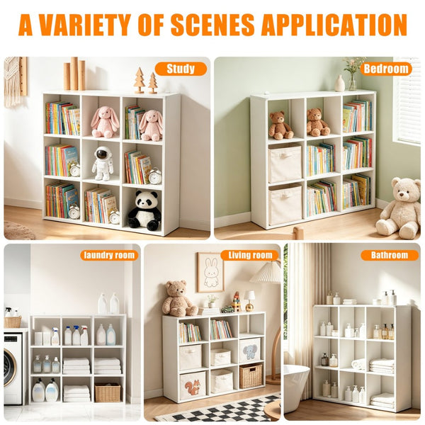 English Elm Book Shelf Metal 9 Cube Organizer Matte White Storage for Living Room or Office T2398P511728