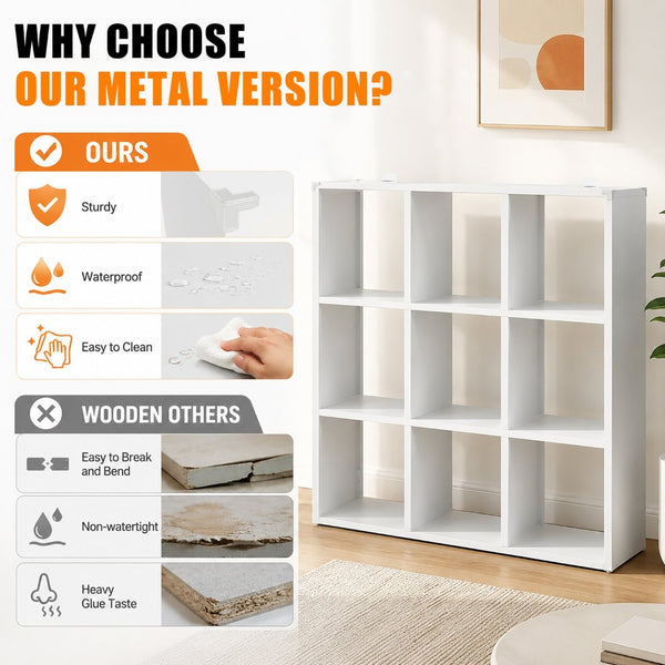 English Elm Book Shelf Metal 9 Cube Organizer Matte White Storage for Living Room or Office T2398P511728