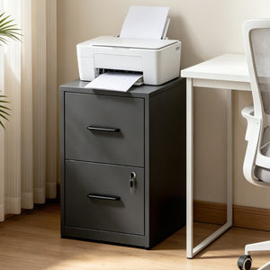 English Elm 2 Drawer Locking Steel Vertical File Cabinet for Under Desk Home Office Storage Black Without Wheels T2398P544576