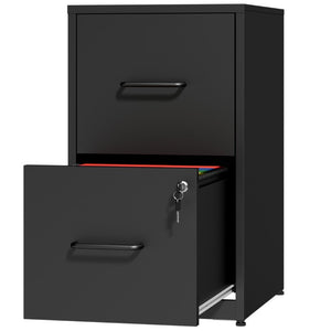 English Elm 2 Drawer Locking Steel Vertical File Cabinet for Under Desk Home Office Storage Black Without Wheels T2398P544576
