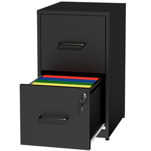 English Elm 2 Drawer Locking Steel Vertical File Cabinet for Under Desk Home Office Storage Black Without Wheels T2398P544576