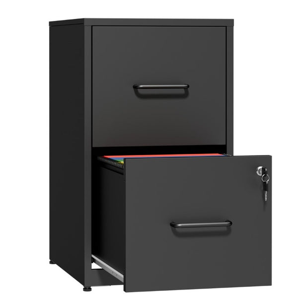 English Elm 2 Drawer Locking Steel Vertical File Cabinet for Under Desk Home Office Storage Black Without Wheels T2398P544576