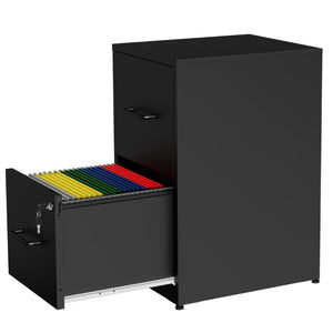 English Elm 2 Drawer Locking Steel Vertical File Cabinet for Under Desk Home Office Storage Black Without Wheels T2398P544576