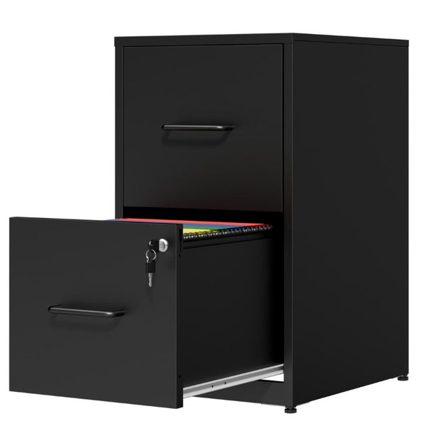 English Elm 2 Drawer Locking Steel Vertical File Cabinet for Under Desk Home Office Storage Black Without Wheels T2398P544576
