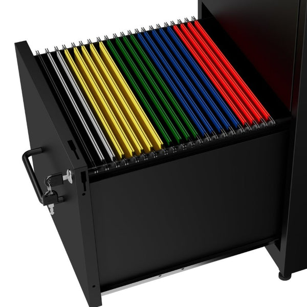 English Elm 2 Drawer Locking Steel Vertical File Cabinet for Under Desk Home Office Storage Black Without Wheels T2398P544576