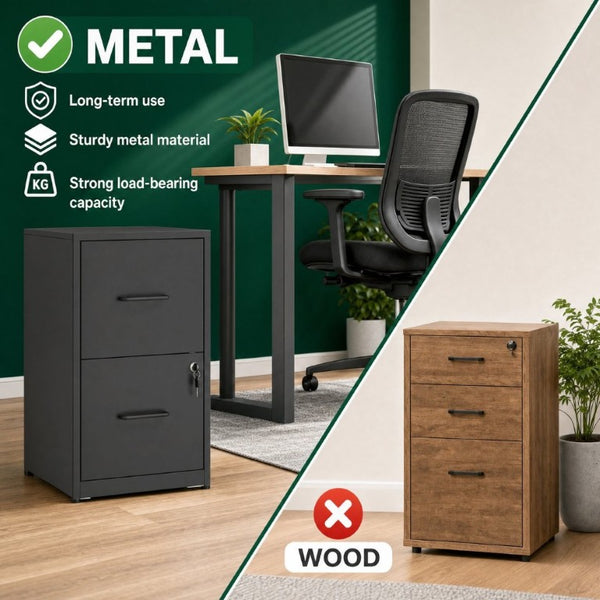 English Elm 2 Drawer Locking Steel Vertical File Cabinet for Under Desk Home Office Storage Black Without Wheels T2398P544576
