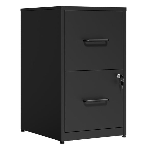 English Elm 2 Drawer Locking Steel Vertical File Cabinet for Under Desk Home Office Storage Black Without Wheels T2398P544576