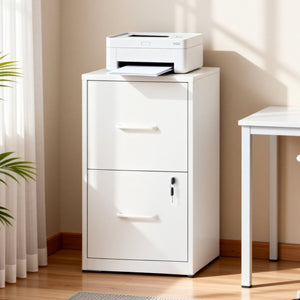 English Elm 2 Drawer Locking Steel Vertical File Cabinet for Under Desk Home Office Storage White Without Wheels T2398P544577