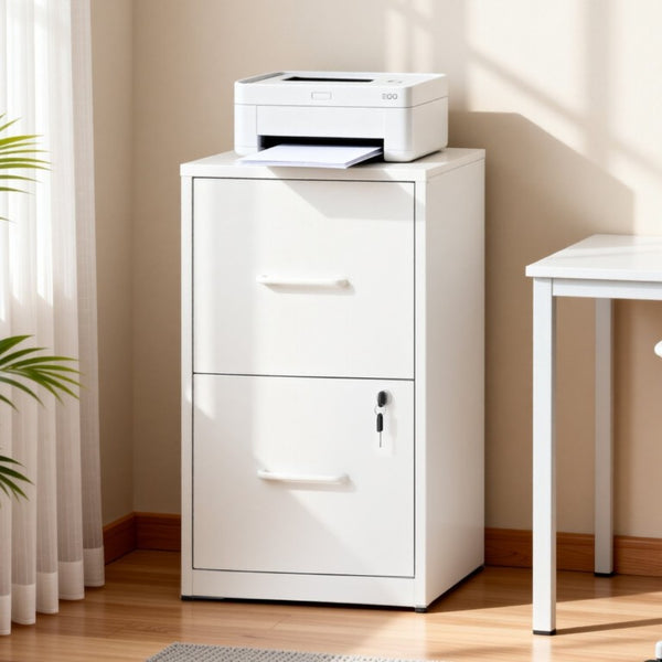 English Elm 2 Drawer Locking Steel Vertical File Cabinet for Under Desk Home Office Storage White Without Wheels T2398P544577