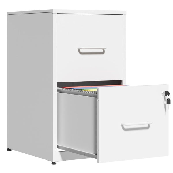 English Elm 2 Drawer Locking Steel Vertical File Cabinet for Under Desk Home Office Storage White Without Wheels T2398P544577