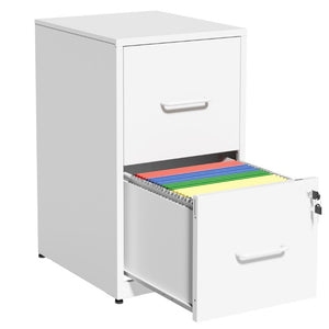 English Elm 2 Drawer Locking Steel Vertical File Cabinet for Under Desk Home Office Storage White Without Wheels T2398P544577