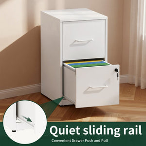 English Elm 2 Drawer Locking Steel Vertical File Cabinet for Under Desk Home Office Storage White Without Wheels T2398P544577