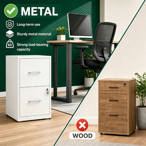 English Elm 2 Drawer Locking Steel Vertical File Cabinet for Under Desk Home Office Storage White Without Wheels T2398P544577
