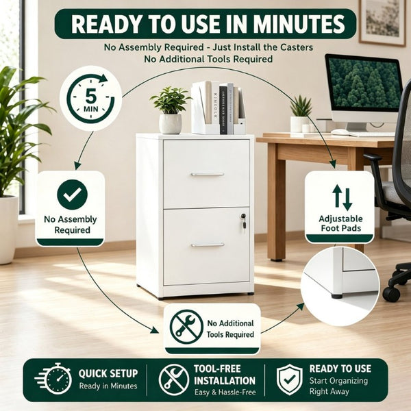 English Elm 2 Drawer Locking Steel Vertical File Cabinet for Under Desk Home Office Storage White Without Wheels T2398P544577
