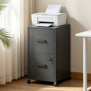 English Elm 2 Drawer Locking Steel Vertical File Cabinet for Under Desk Home Office Storage Black With Wheels T2398P544578